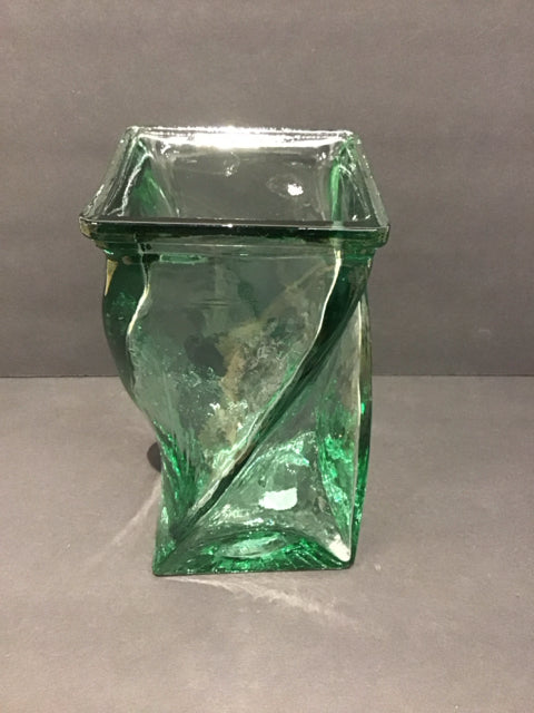 9" Green Glass Abstract Vase