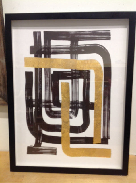 20" X 26" Signed Black & Gold Abstract