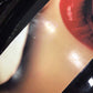 AS-IS Black Lacqured Vinyl Framed Face Print Settee(Damage To Back/Trim Loose)