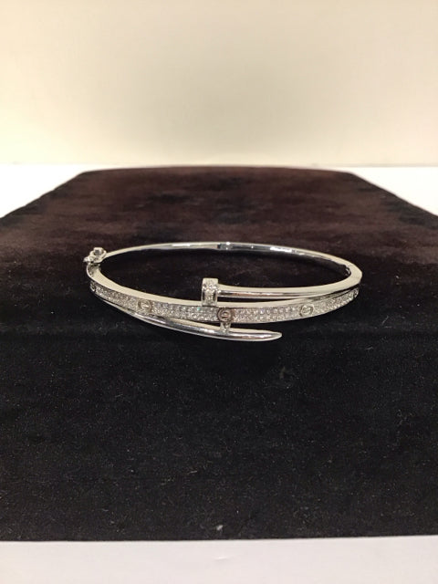 Cartier Style Medium Silver/Pave Nail Bracelet