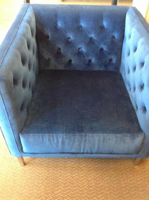 Chair- C B 2 Tufted Blue Velvet & Chrome