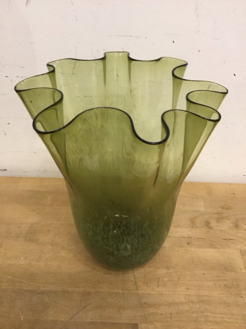 10.5" Green Glass Ribbon Vase
