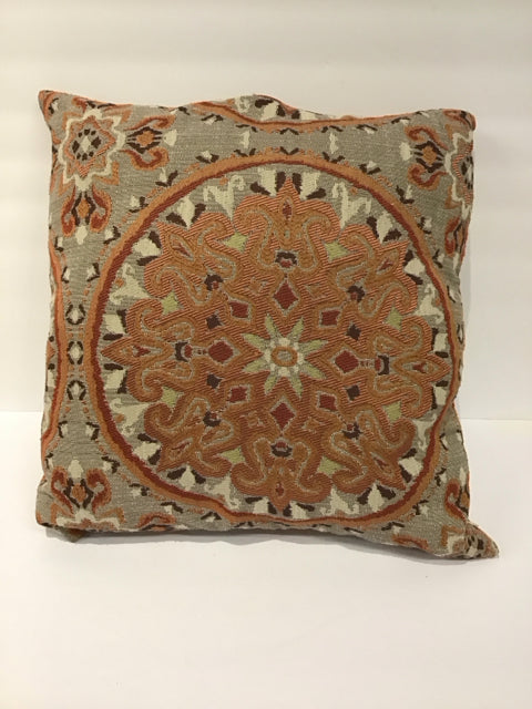 Brown Pillow w/Orange Stitching Design