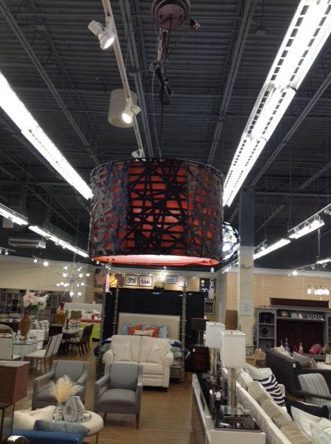 Lg Vtg Palecek Brutalist Drum Chandelier