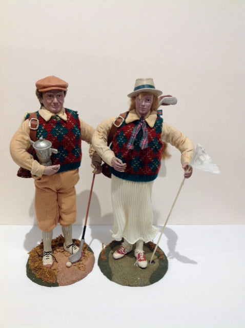 Vtg Golfing Couple Statues