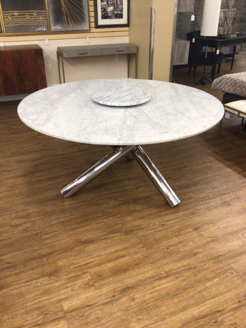 Round Marble Top Chrome Jax Base Dining Table