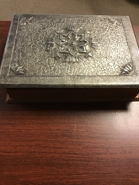 13.5"x10" Ornate Wooden Box W/Embossed Silvertoned Overlay