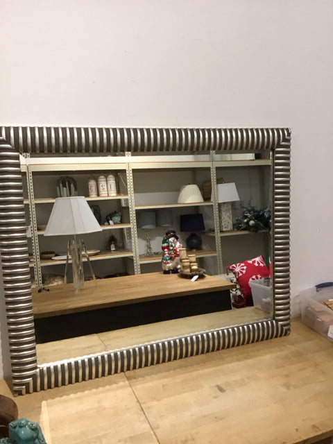 47"x36" Silver & Pewter Stirped Pattern Mirror