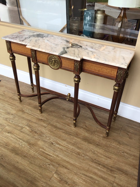 Marble Top Console Table w/Bronze Medallion