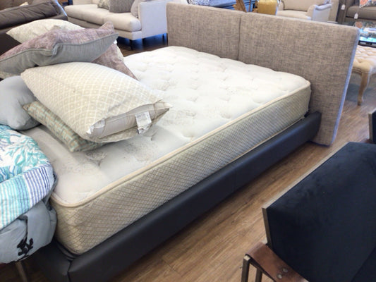 AS-IS Fabric & Grey Vinyl Queen Platform Bed