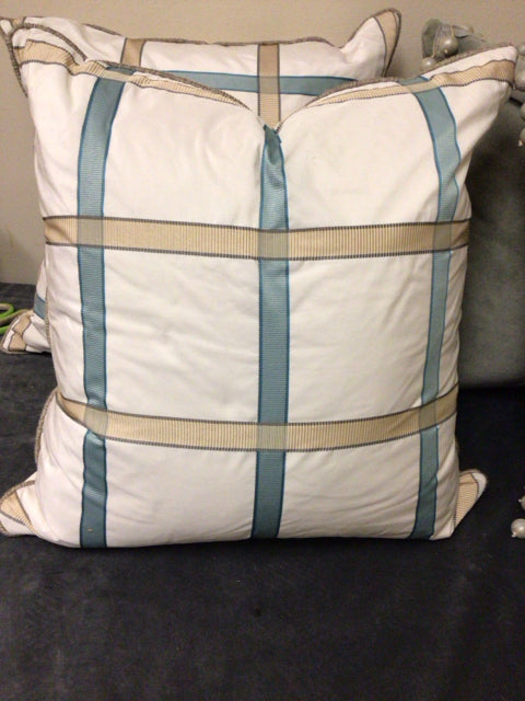 Cream/Gold/Blue Fabric Pillow
