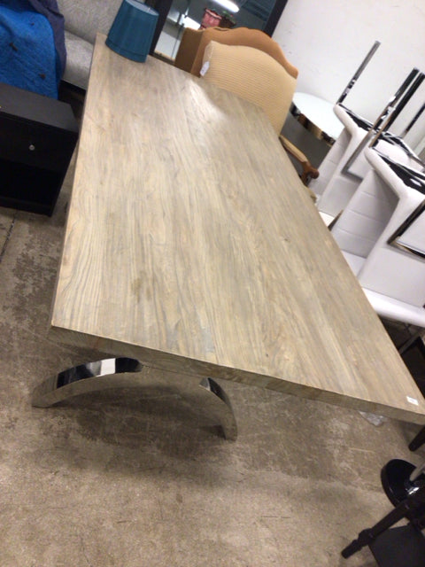 Rectangle Wood Top Chrome Trestle Dining Table