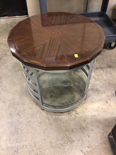 Wood Top Glass Bottom Metal End Table