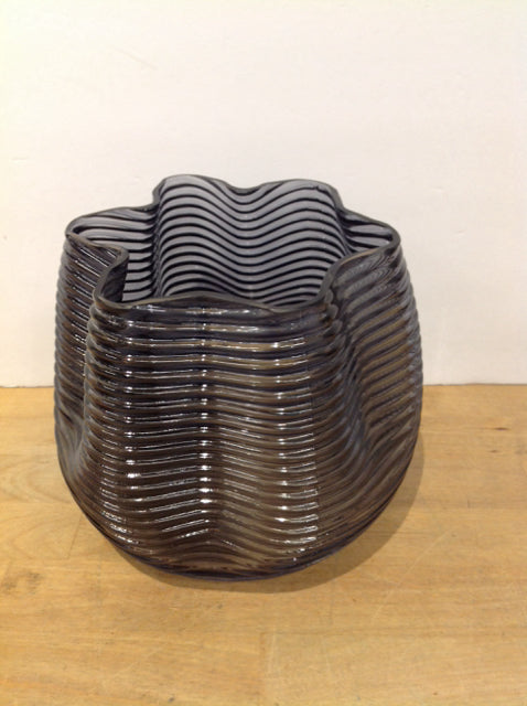 6.5" Art Deco Glass Vase w/Black Stripes