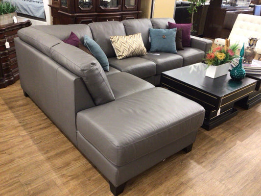 AS-IS Palliser Grey Two PC Leather Sectional(Scuffs On Side)