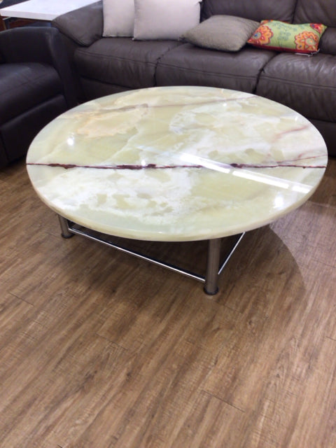 52" Round Stone Top Chrome Base Coffee Table