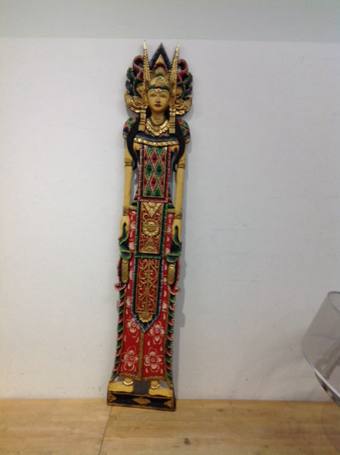 60"H Wood Sculpted & Painted Indonesian Woman Wall Decor
