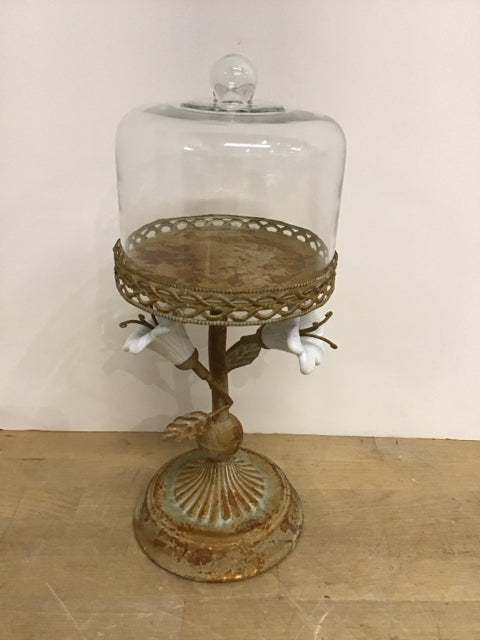 15" Brass w/Porcelain Flowers Cake Stand