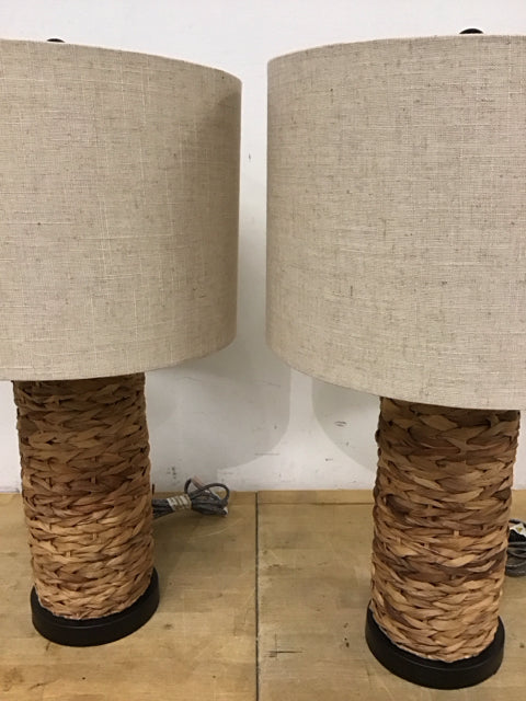 Pair Of 25" Rattan Lamps