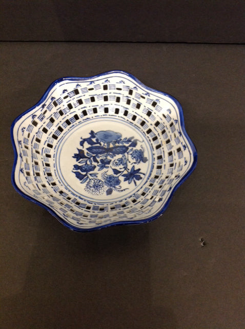 8" Blue/White Painted Bowl