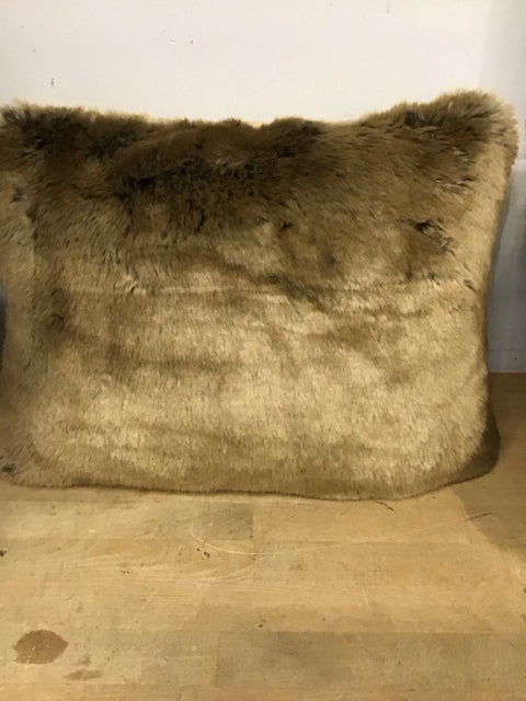 12" x18" Brown Faux Fur Lumbar Pillow
