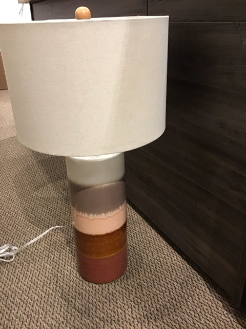 27" Ombre Gray Tan Brown Ceramic Cylinder Lamp