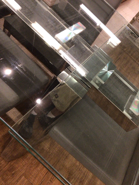 AS-IS Glass Extension Dining Table W/6 Chairs