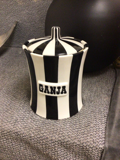 14" Jonathan Adler Black & White Ceramic Ganja Jar