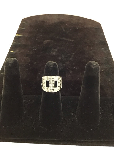 Adjustable Silver Ring w/Rhinestones