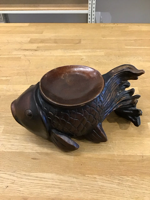 14" Wooden Fish Candle Holder