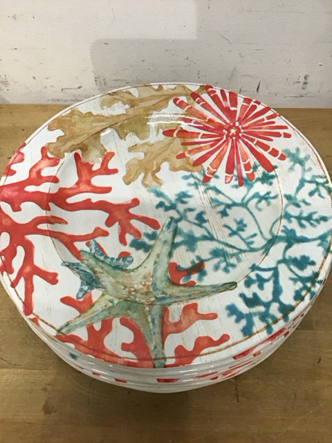 Set Of 10 Plastic Coral Sealife Plates