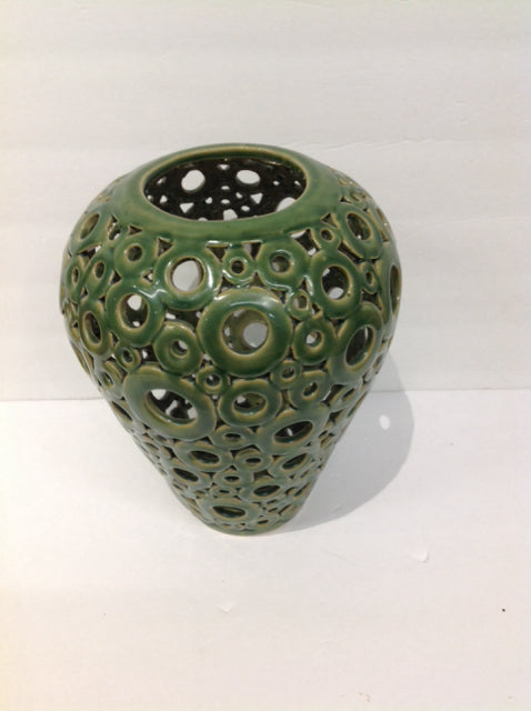 12" Chartreuse Open Circles Ceramic Vase