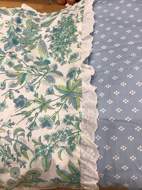 Martha Stewart Queen White Blue Green Floral Eyelet Comforter & 1 Sham