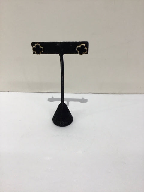 Van Cleef Style Gold/Onyx Stud Earrings