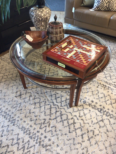 40" Round Beveled Glass Top Coffee Table
