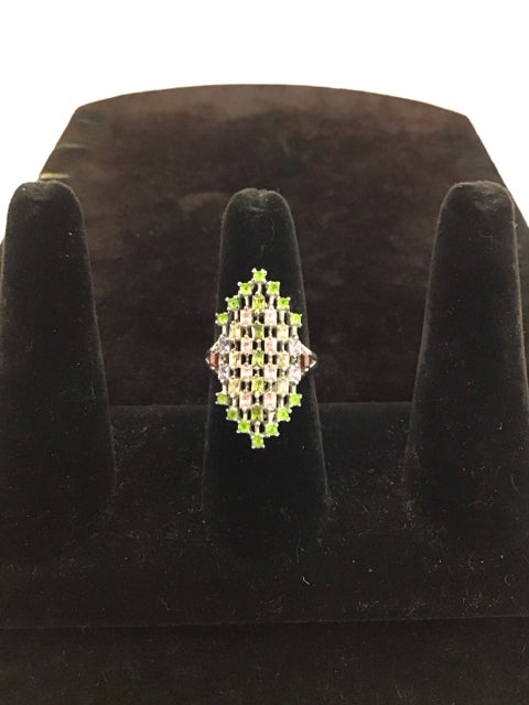Silver Ring w/Marquis Shaped Multicolor Stone Decor