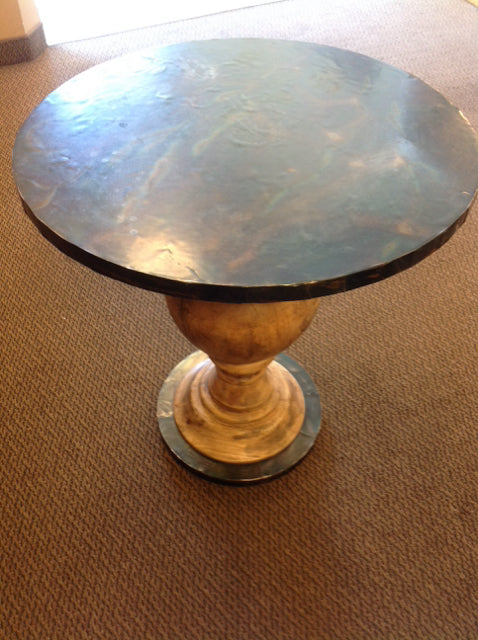 Wood Pedestal Zinc Top Accent Table