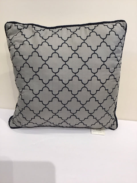 Grey Pillow w/Blue Trellis Pattern