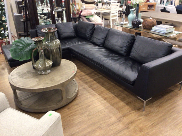 B & B Italia Black Leather Two PC Sectional