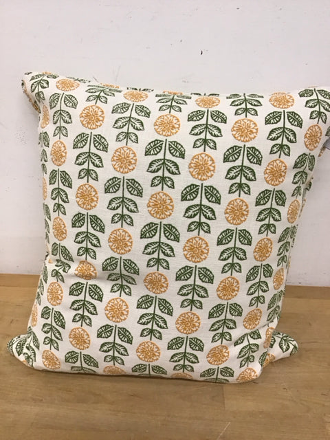 19" Gold Flowers W/Green Leaves Down Filled Pillow