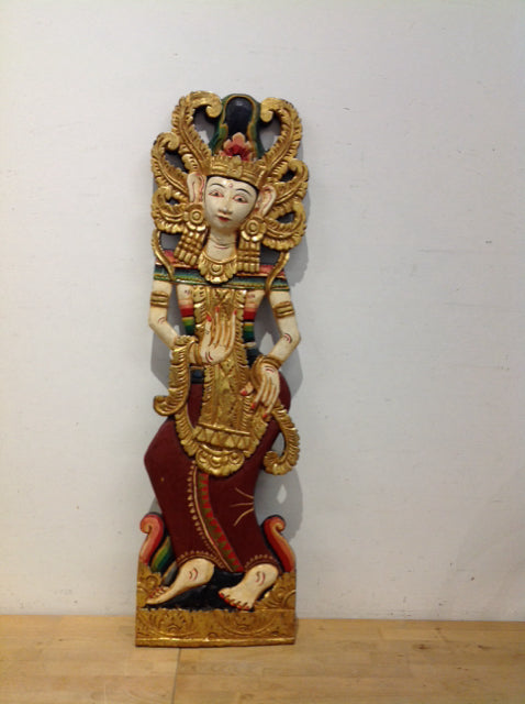 39"H Wood Sculpted & Painted Indonesian Dancer Wall Decor