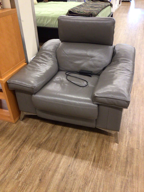 Grey Leather Reclining Arm Chair