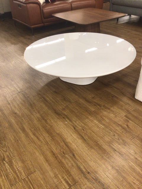 43" Round White Glass Top Coffee Table