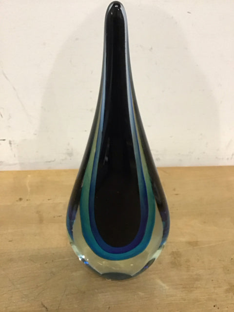 11" Blue Teardrop Art Glass
