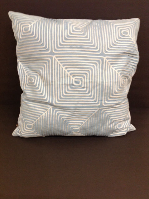 Aqua Blue Cotton White Pillow w/Ribbon Circles