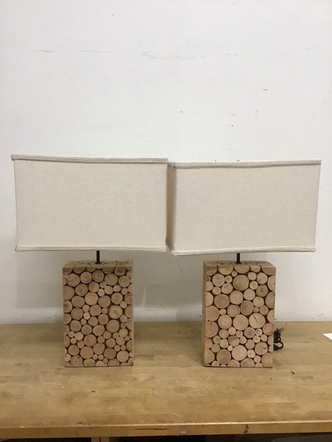 Pair Of 24" Wood Mosaic Table Lamp