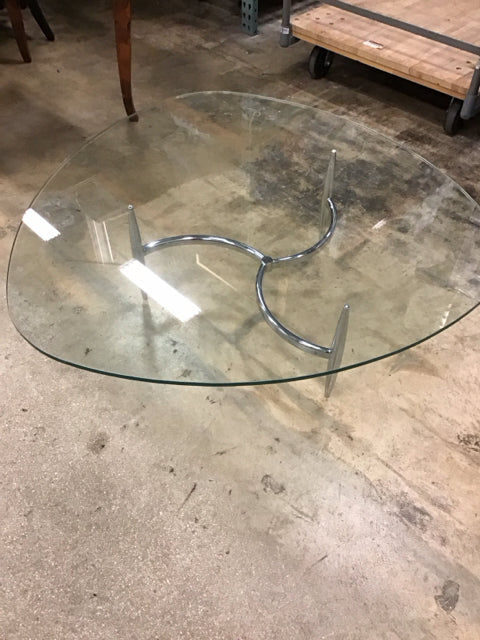 46" Curved Triangle Glass & Chrome Base Coffee Table