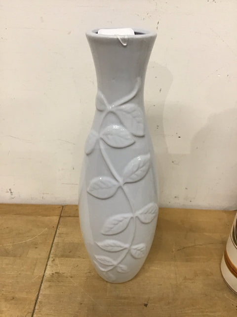 18" White Vine Leaf Ceramic Vase