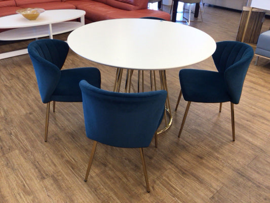 Set Of 4 Blue Velour Dining Chairs
