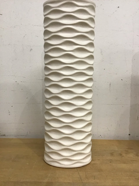 16" White Cylindrical Textured Ceramic Vase